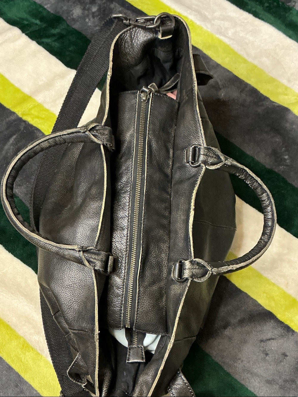 Free People We The Free Leslie Leather Tote Bag Satchel Distressed Black - Picture 4 of 14